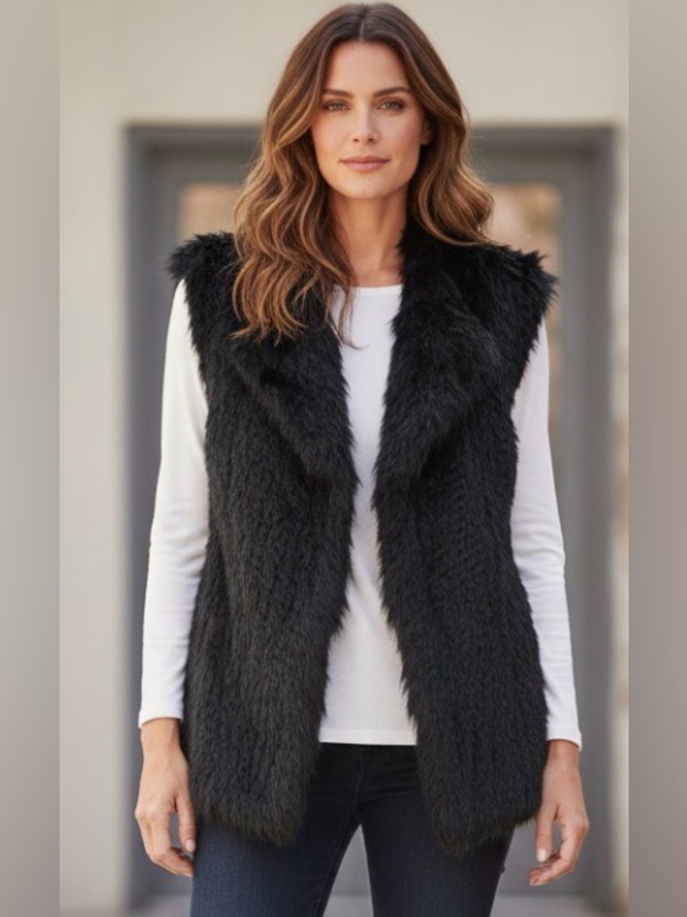 HEARTLOOM Women’s Navy Blue Rabbit Fur Vest Size S Luxury Ski Apres Cozy